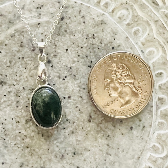 Moss Agate Sterling Silver Necklace, Handmade by Wandering Bunny LLC - Picture 2 of 12